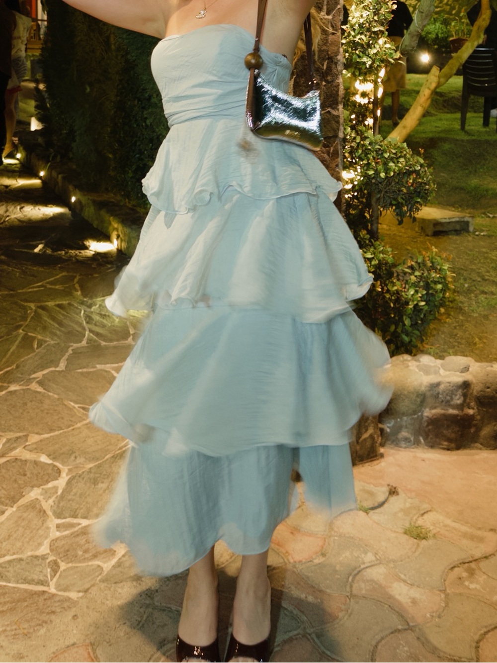 Tiered Light Blue Strapless Women's dress